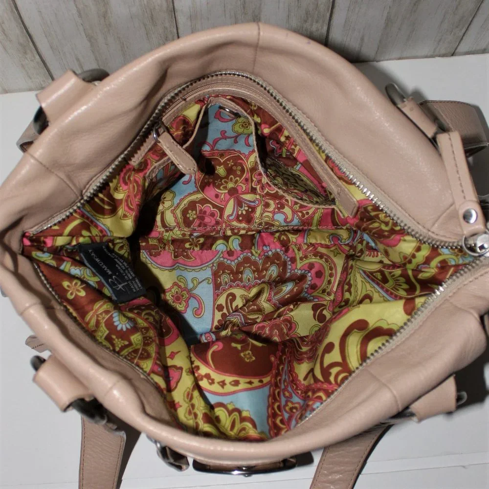 B. Makowsky Beige Leather Satchel/Shoulder Bag - Picture 9 of 12